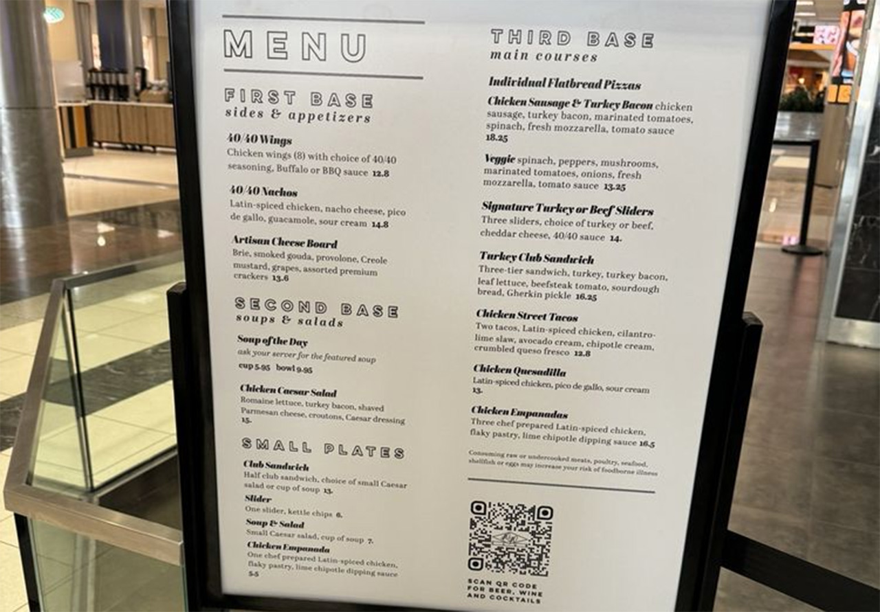 40/40 Bar atlanta airport menu