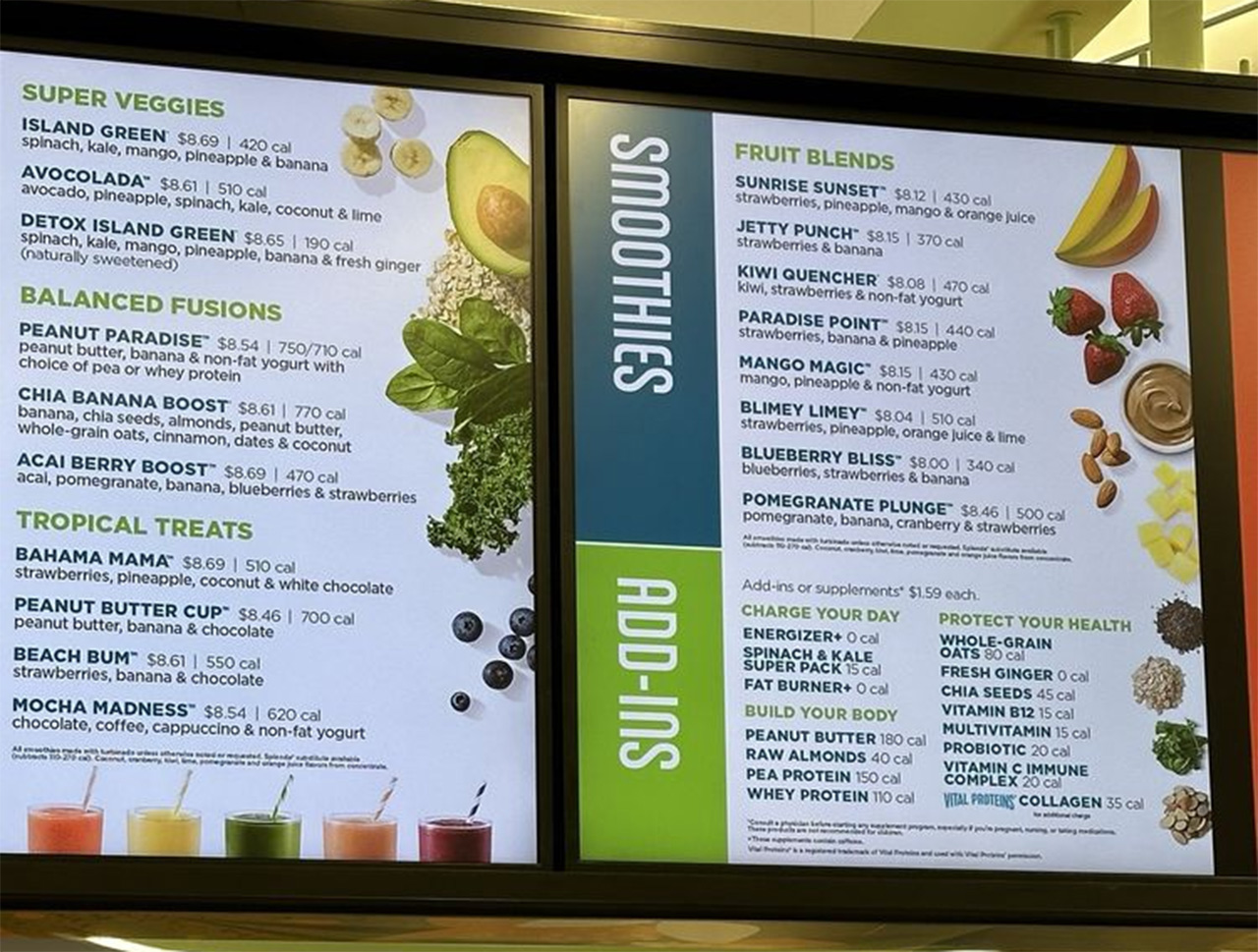 Tropical Smoothie Cafe menu